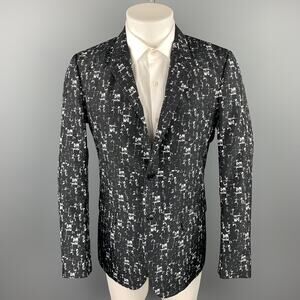 CALVIN KLEIN COLLECTION Size 40 Black & White Print Polyester Sport Coat